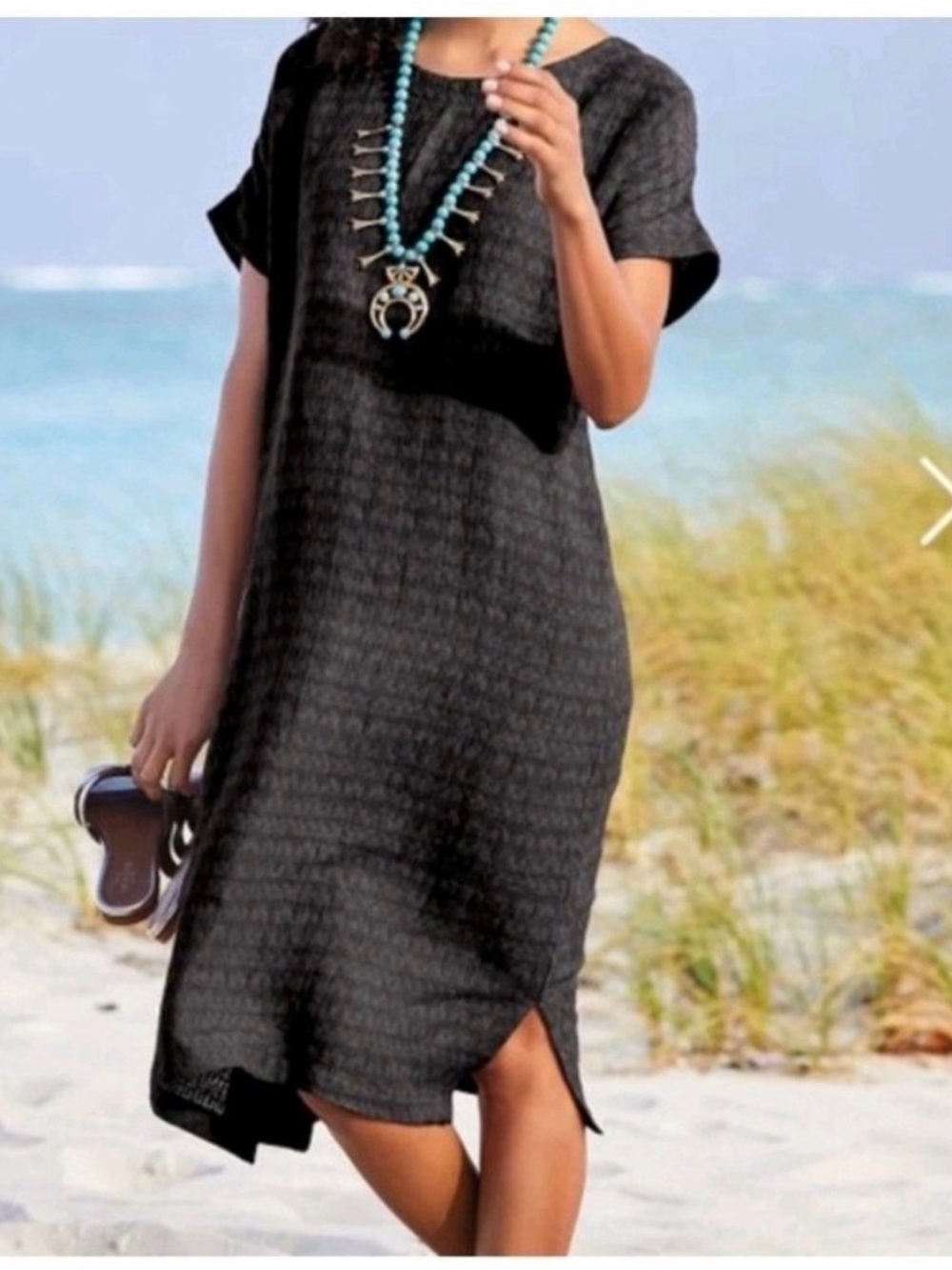 Soft Surroundings XLRemi Gauze Shirt Dress Black Linen Cotton Blend Short Sleeve